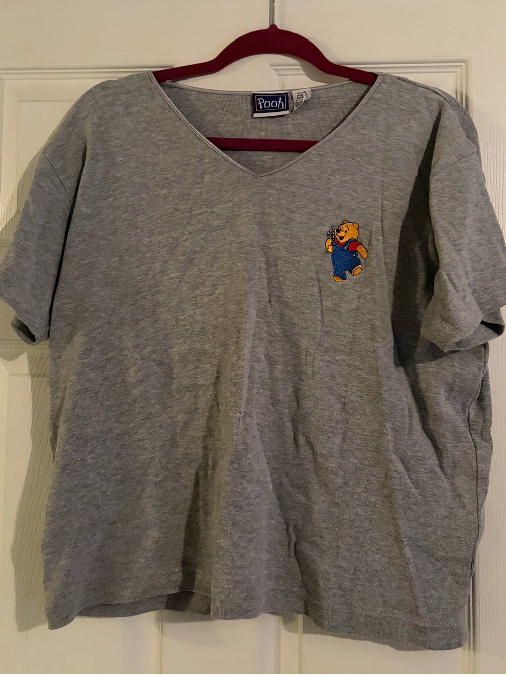 Disney Pooh Gray Short Sleeve Tee with Small Pooh Patch